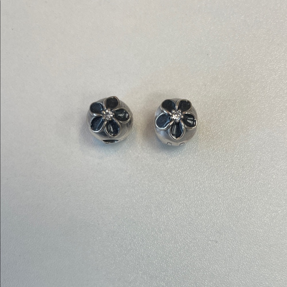 Pandora Silver and Black Flower clip ons